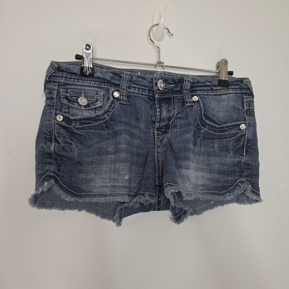 WallFlower Womens Blue Denim Shorts‎ Size 5 Low Rise Rhinestone 4th of July